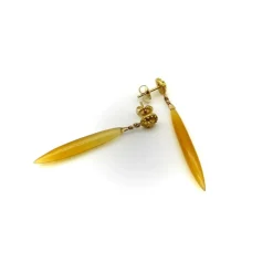 Boucles d'oreilles pendantes torpilles en calcédoine de style néo-étrusque en or 18 carats