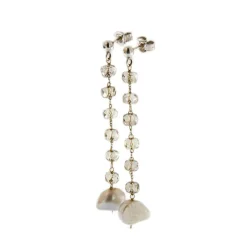 Boucles d'oreilles pendantes quartz fumé et perles