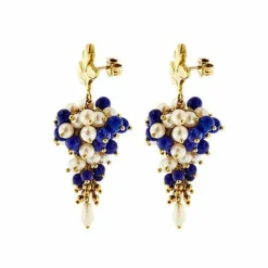 Boucles d'oreilles pendantes en lapis-lazuli et perles
