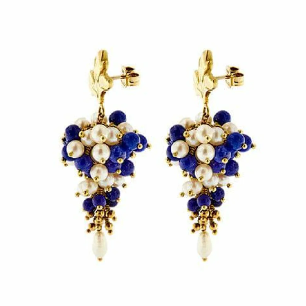 Boucles d'oreilles pendantes en lapis-lazuli et perles