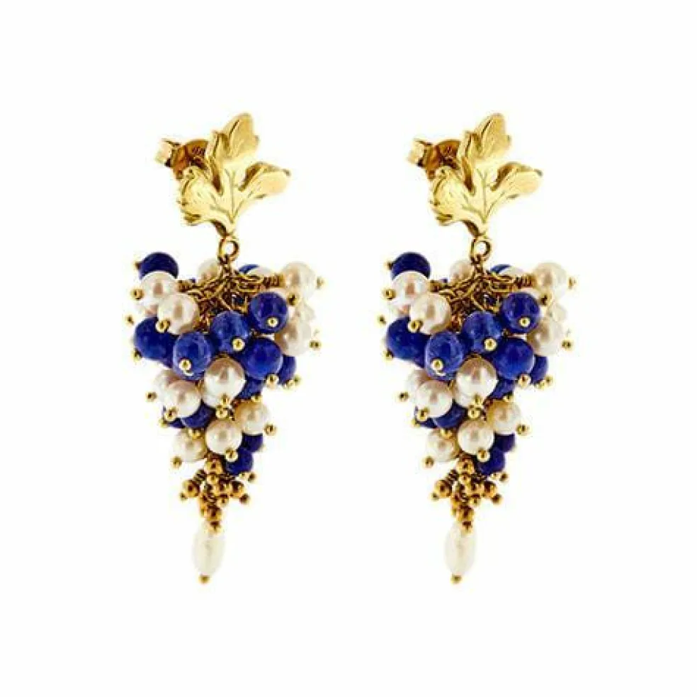 Boucles d'oreilles pendantes en lapis-lazuli et perles
