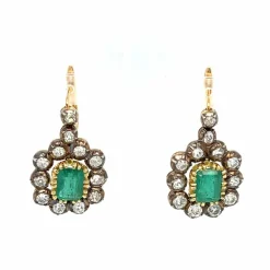 Boucles d'oreilles pendantes en or et diamants émeraude de Colombie Art Déco