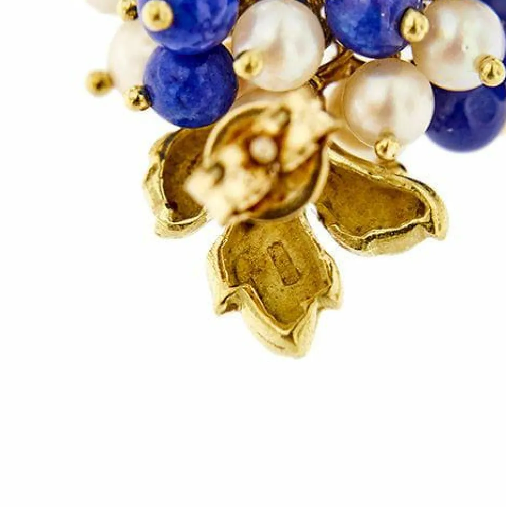 Boucles d'oreilles pendantes en lapis-lazuli et perles