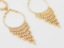 Boucles d'oreilles pendantes à pampilles en or jaune et diamants
