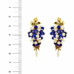 Boucles d'oreilles pendantes en lapis-lazuli et perles