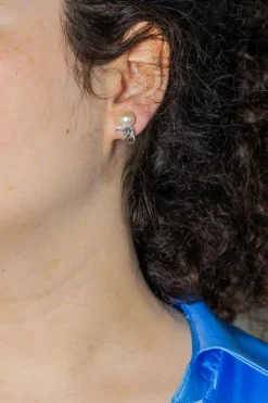 Boucles d'oreilles Perle Or blanc Diamant, Perle
