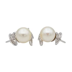 Boucles d'oreilles Perle Or blanc Diamant, Perle