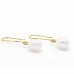 Boucles d'oreilles perle ovale et diamant