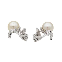 Boucles d'oreilles Perle Or blanc Diamant, Perle