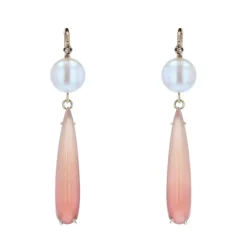 Boucles d'oreilles perles diamants gouttes de grenats