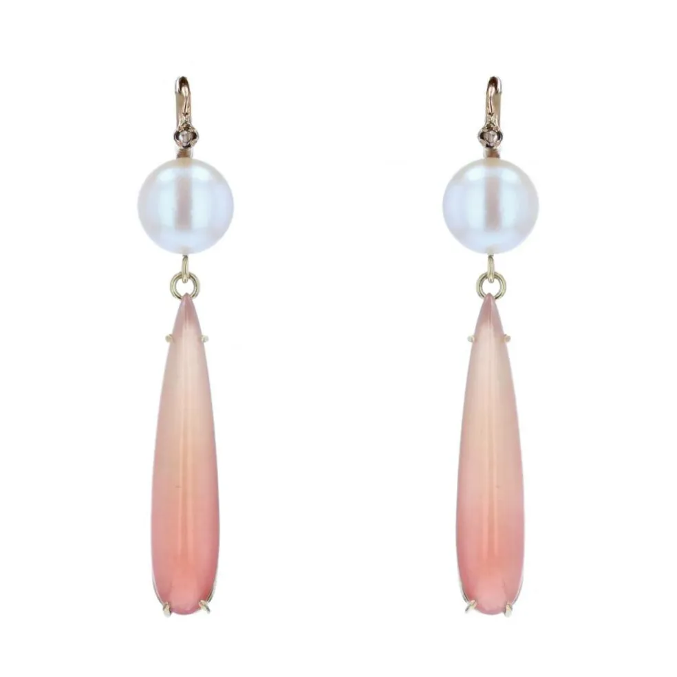 Boucles d'oreilles perles diamants gouttes de grenats