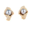 Boucles d'Oreilles Perles de Tahiti, Diamants, Or Jaune
