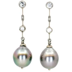 Boucles d'oreilles perles de Tahiti, diamants