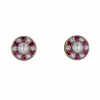 Boucles d'oreilles perles diamants et rubis calibrés