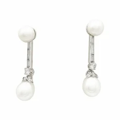 Boucles d'oreilles perles, diamants, platine, or blanc.