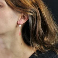 Boucles d'oreilles perles diamants gouttes de grenats