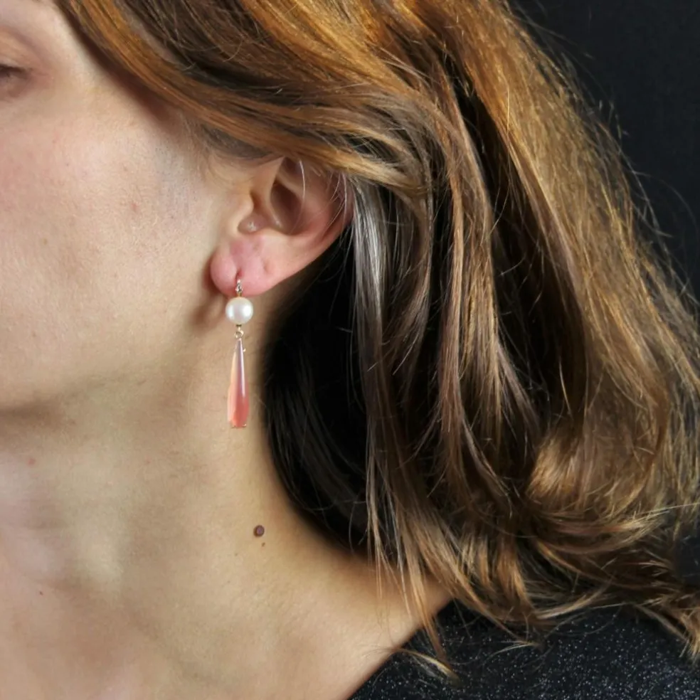 Boucles d'oreilles perles diamants gouttes de grenats