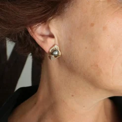 Boucles d'Oreilles Perles de Tahiti, Diamants, Or Jaune