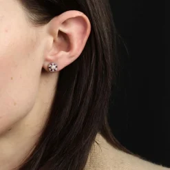 Boucles d'oreilles perles diamants et rubis calibrés