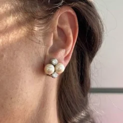 Boucles d'oreilles perles et diamants