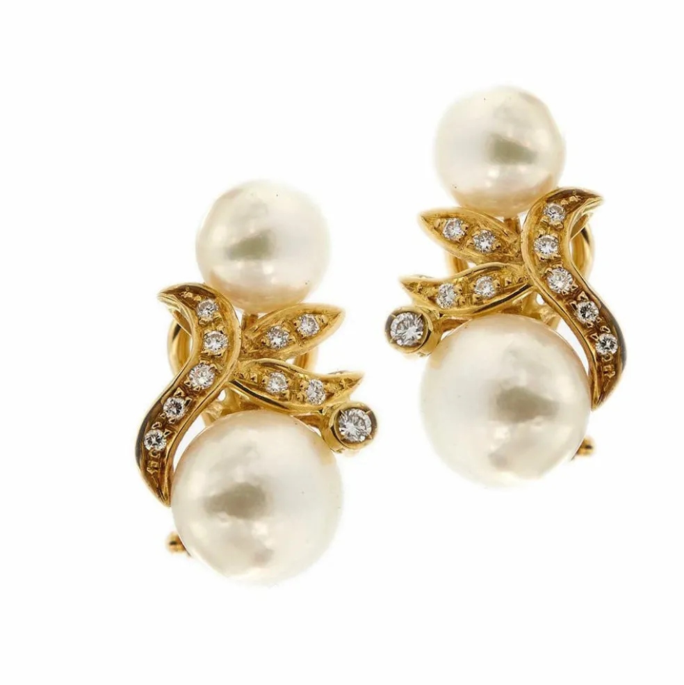 Boucles d'oreilles perles et diamants
