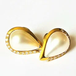 Boucles d'Oreilles Perles Diamants Or jaune