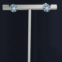 Boucles d'oreilles perles diamants et émeraudes calibrées
