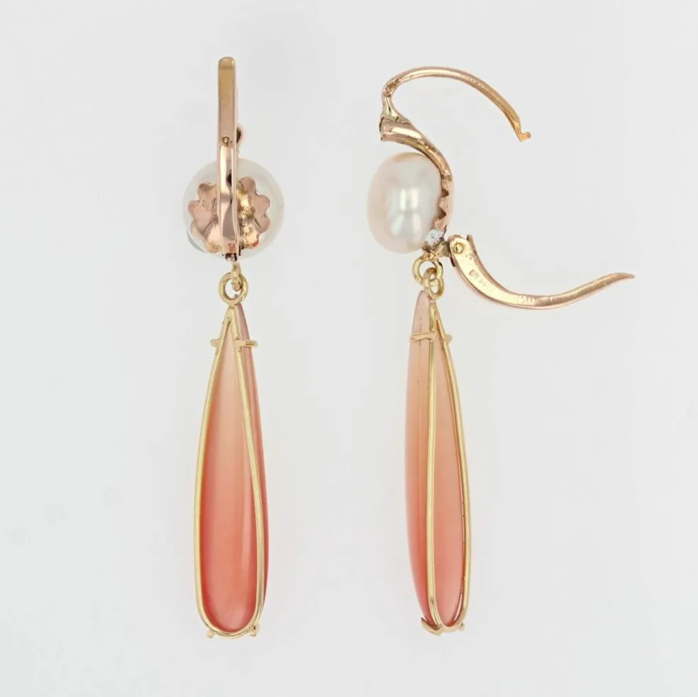 Boucles d'oreilles perles diamants gouttes de grenats