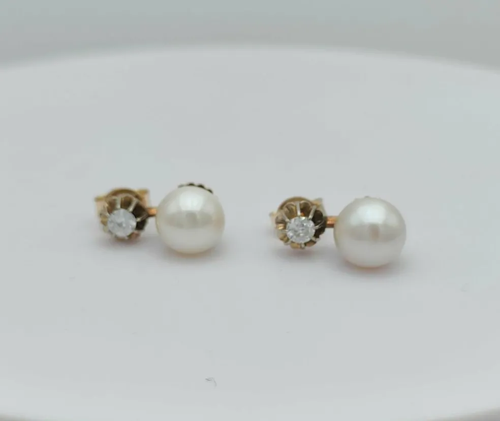 Boucles d'oreilles perles & diamants