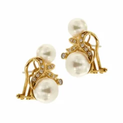 Boucles d'oreilles perles et diamants