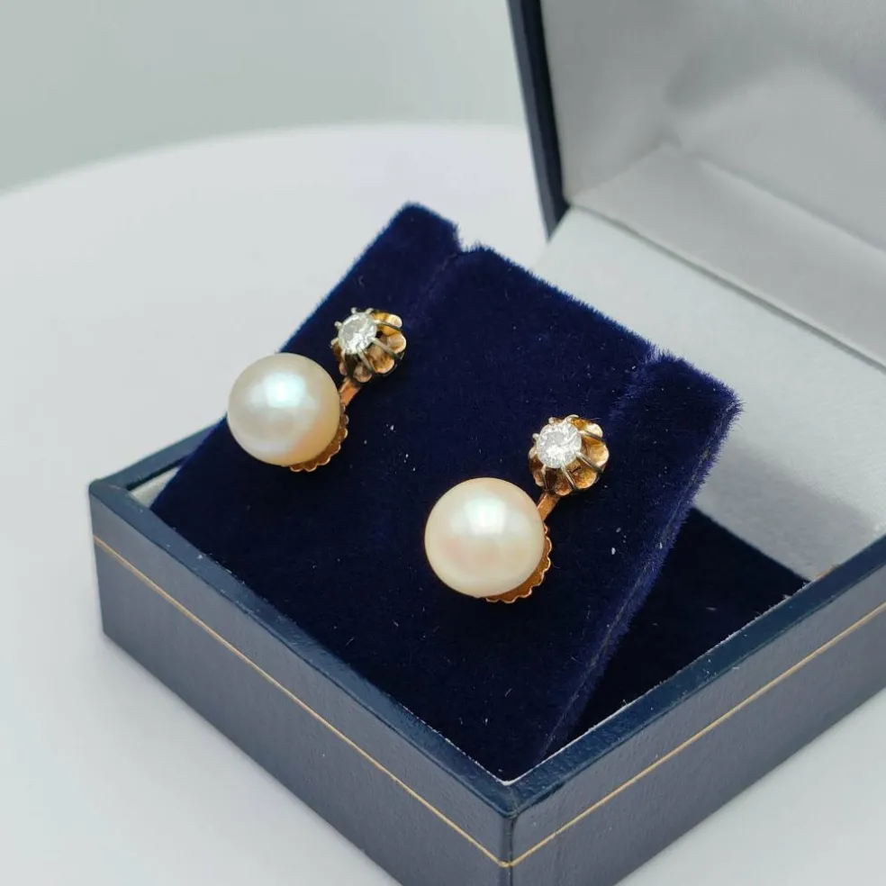 Boucles d'oreilles perles & diamants