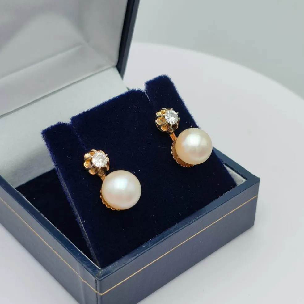 Boucles d'oreilles perles & diamants