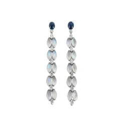 Boucles d'oreilles Pierre de lune Diamants et Saphirs