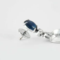 Boucles d'oreilles Pierre de lune Diamants et Saphirs