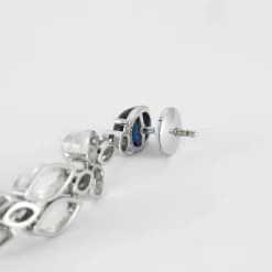 Boucles d'oreilles Pierre de lune Diamants et Saphirs
