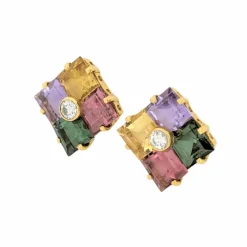 Boucles d'oreilles pierres multicolores or jaune