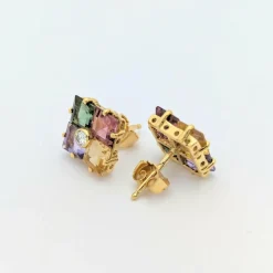 Boucles d'oreilles pierres multicolores or jaune