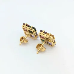 Boucles d'oreilles pierres multicolores or jaune