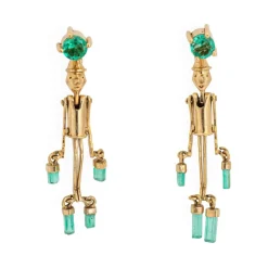 Boucles d'oreilles Pinocchio Emeraude Articulées Or Jaune