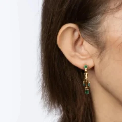 Boucles d'oreilles Pinocchio Emeraude Articulées Or Jaune