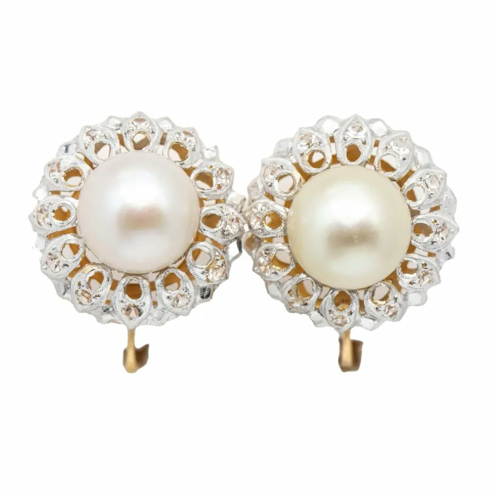 Boucles d'oreilles PLATIN avec perles et diamants