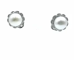 Boucles d'oreilles Platine Perles Diamants