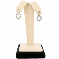 Boucles d'oreilles Platine Or grappe de Diamants et Pierre de Lune