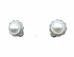 Boucles d'oreilles Platine Perles Diamants