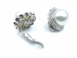 Boucles d'oreilles Platine Perles Diamants