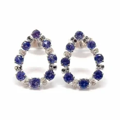 Boucles d'oreilles poire saphirs diamants or blanc