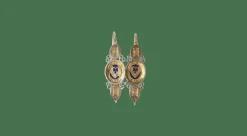 Boucles d'oreilles poissardes coeur et fleur émail sur or rose et jaune