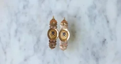 Boucles d'oreilles poissardes anciennes or rose et jaune et émail
