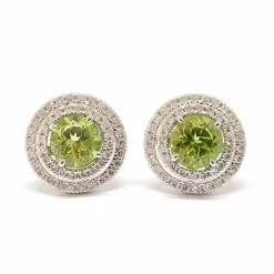 Boucles d'oreilles péridots diamants or blanc