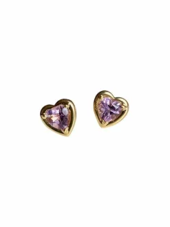 Boucles d’oreilles puces en or jaune en forme de cœur